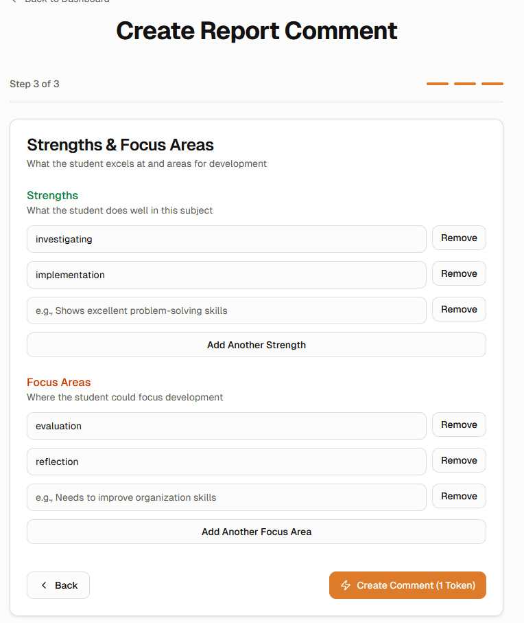 Add strengths and focus screen of School Reports SA